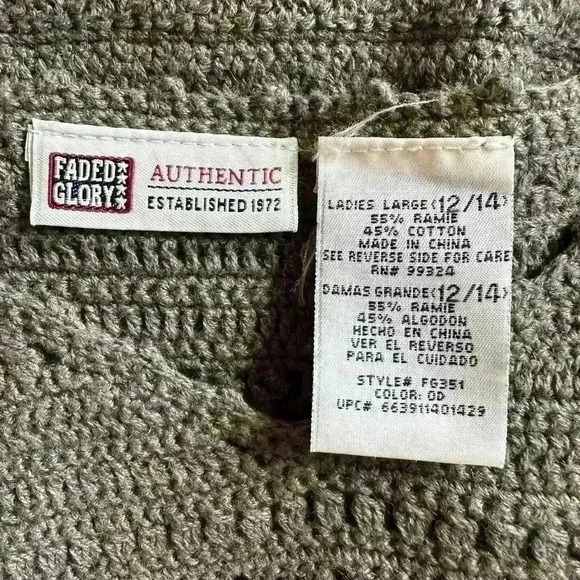 Faded Glory Sleeveless Crotchet Knit Summer Top Boho Green Size L (12-14) - Picture 5 of 5